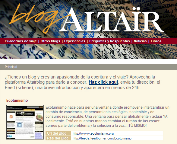 Ecotumismo en el blog de la librería Altaïr